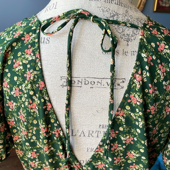 Purple Snow dark green Flower Print Mini Length Dress Size Large - Picture 10 of 13